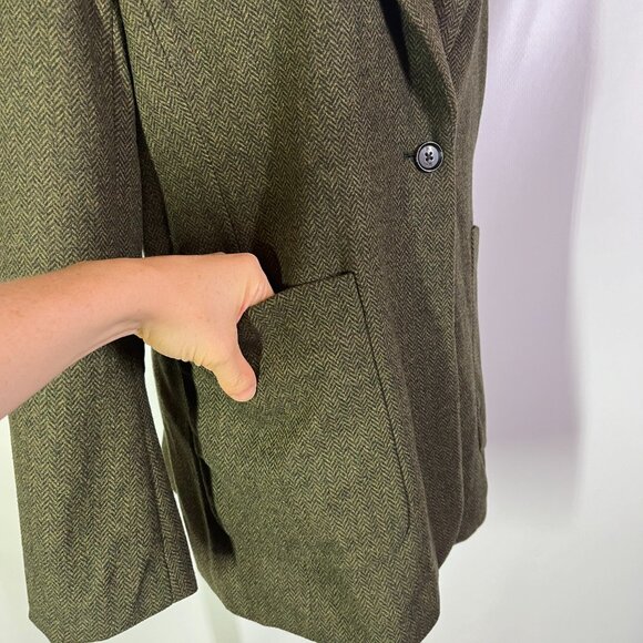Banana Republic Factory Size 8 Herringbone Long Blazer Green Tweed Wool Blend - Picture 10 of 14